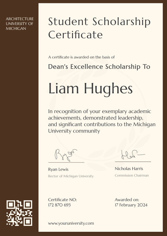 Dignified and professional scholarship certificate template portrait