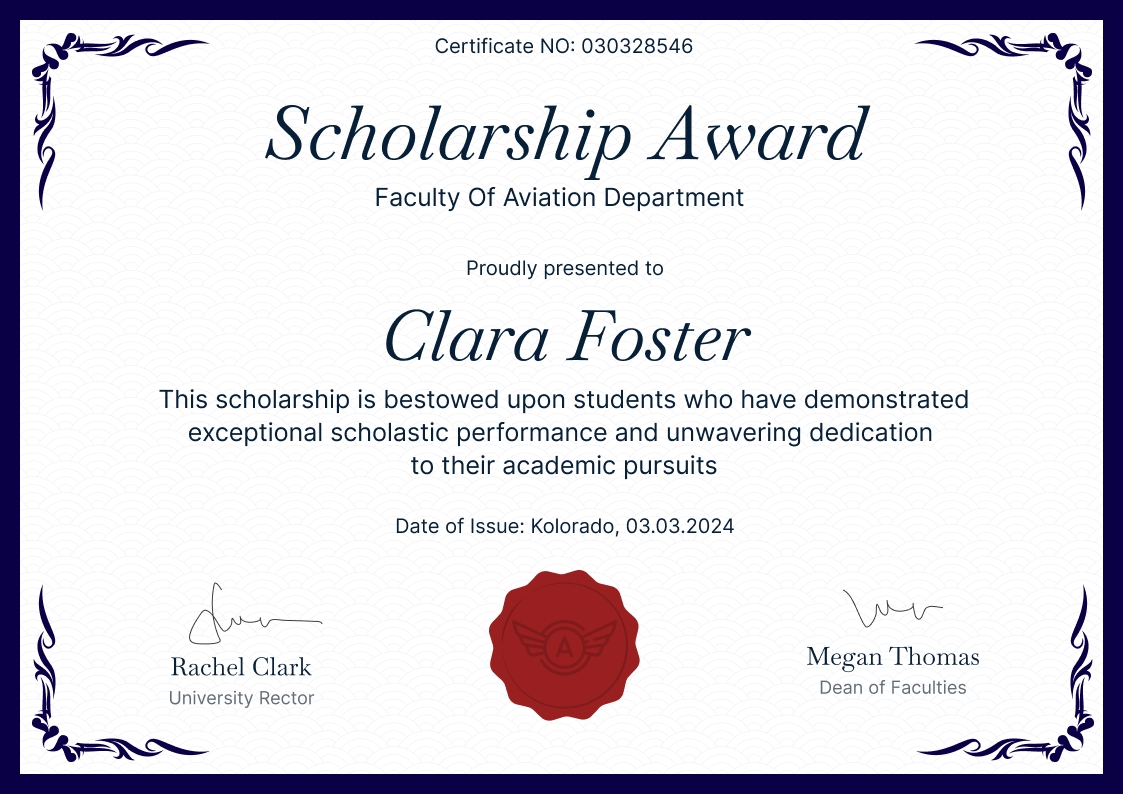 Exquisite and formal scholarship certificate template landscape