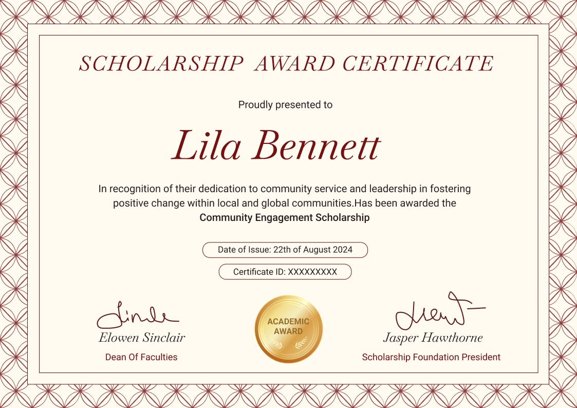 Decorative and professional scholarship certificate template landscape