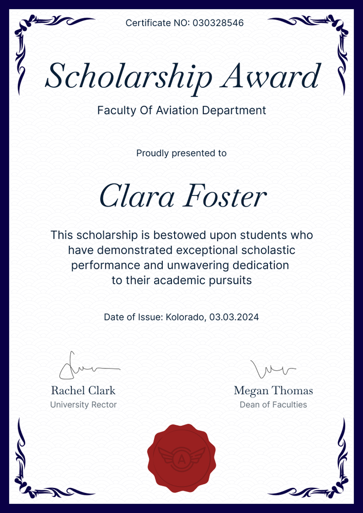 Exquisite and formal scholarship certificate template portrait