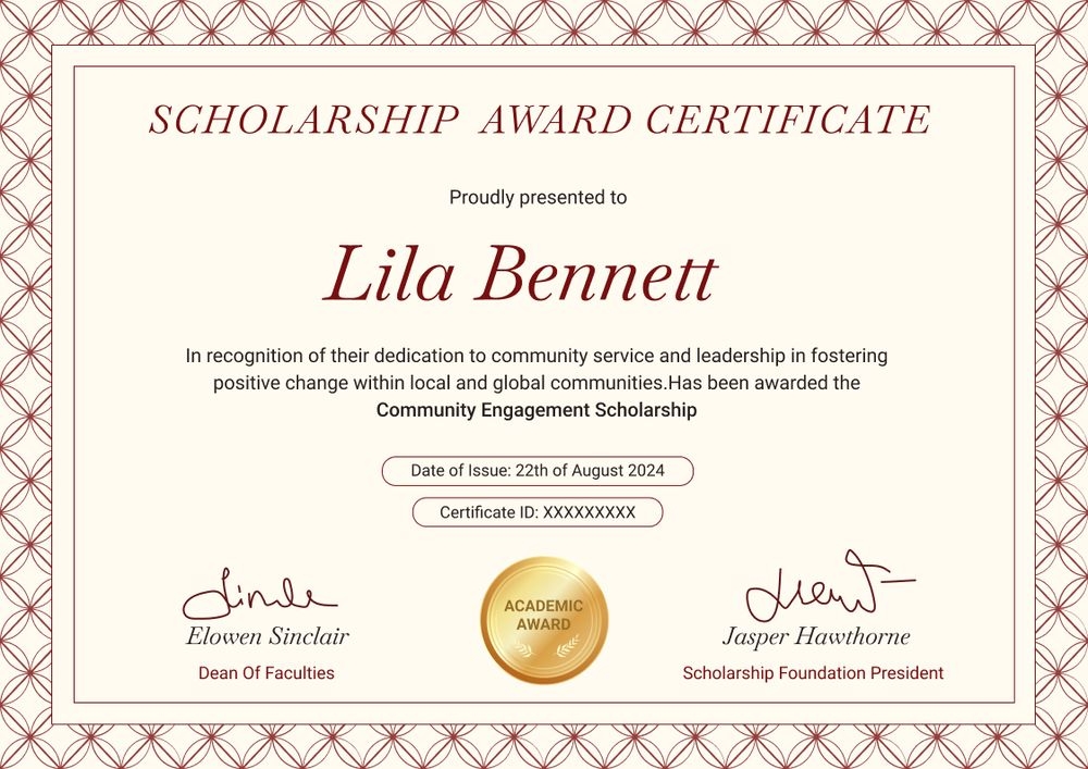 Decorative and professional scholarship certificate template landscape