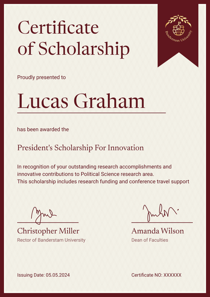 Traditional and formal scholarship certificate template portrait