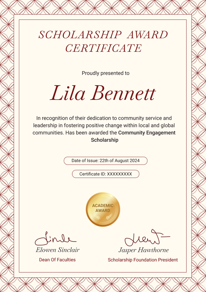 Decorative and professional scholarship certificate template portrait