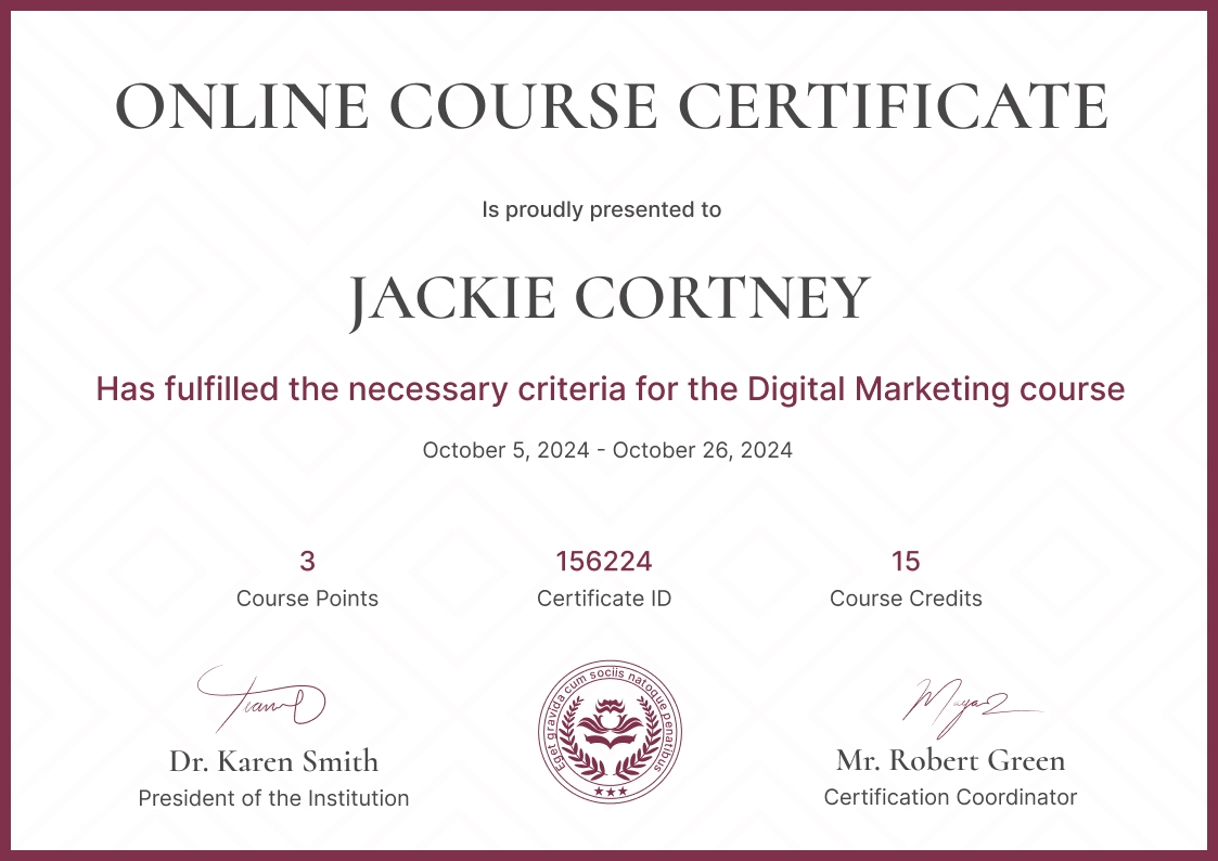 Classic and professional course certificate template landscape