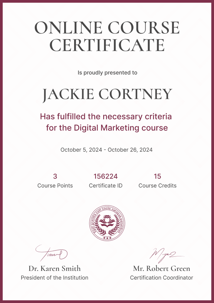 Classic and professional course certificate template portrait