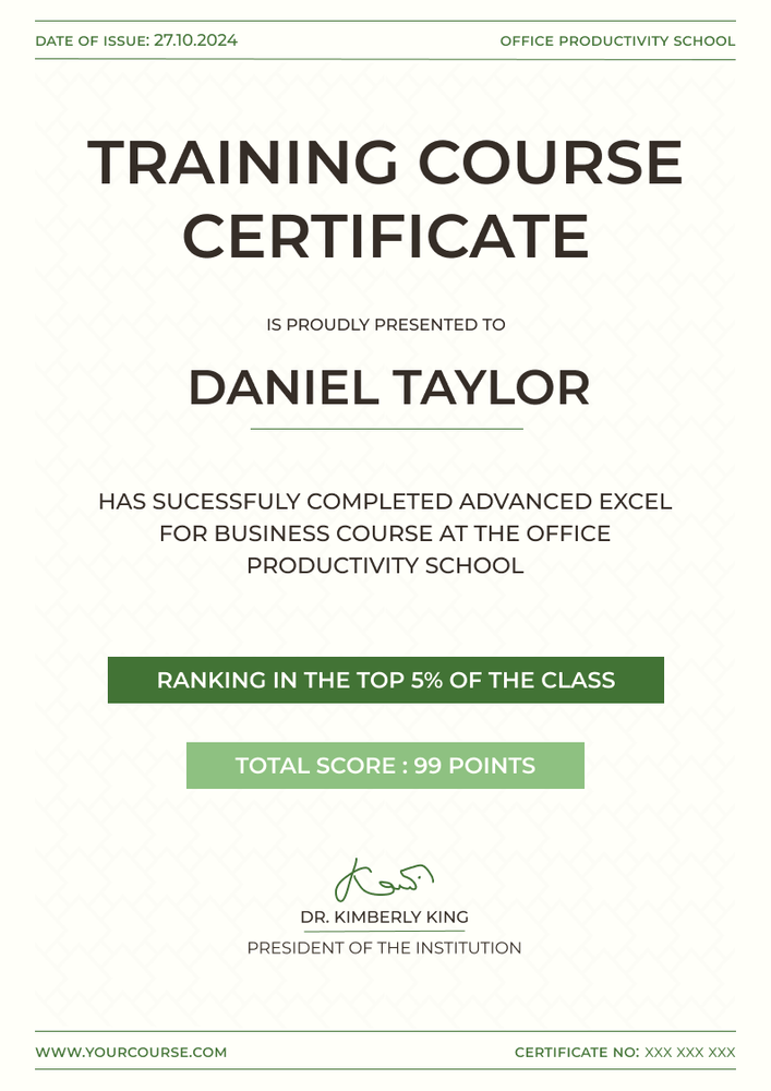 Refreshing and simple course certificate template portrait