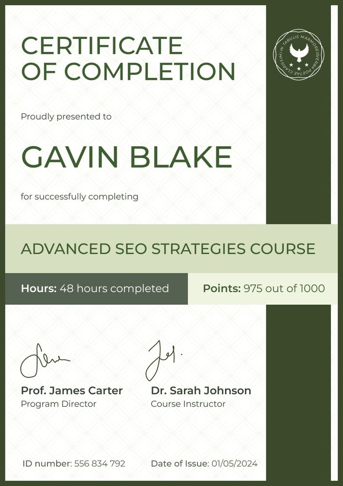 Inspirational and formal course certificate template portrait