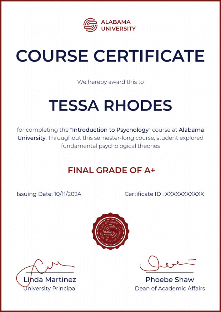 Minimalistic and formal course certificate template portrait