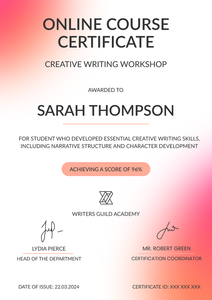  Delightful and modern course certificate template portrait