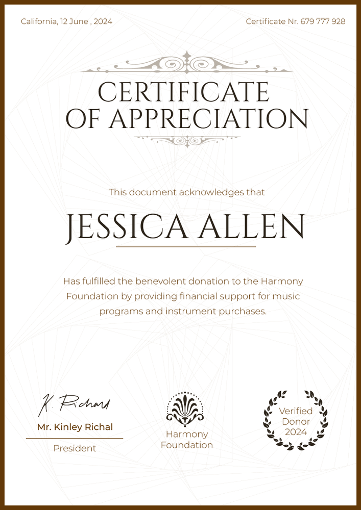 Simple and professional donation certificate template portrait