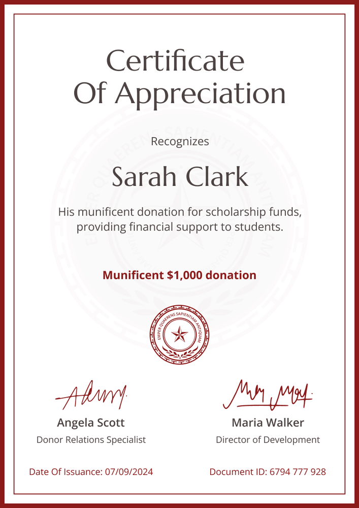 Tasteful and professional donation certificate template portrait