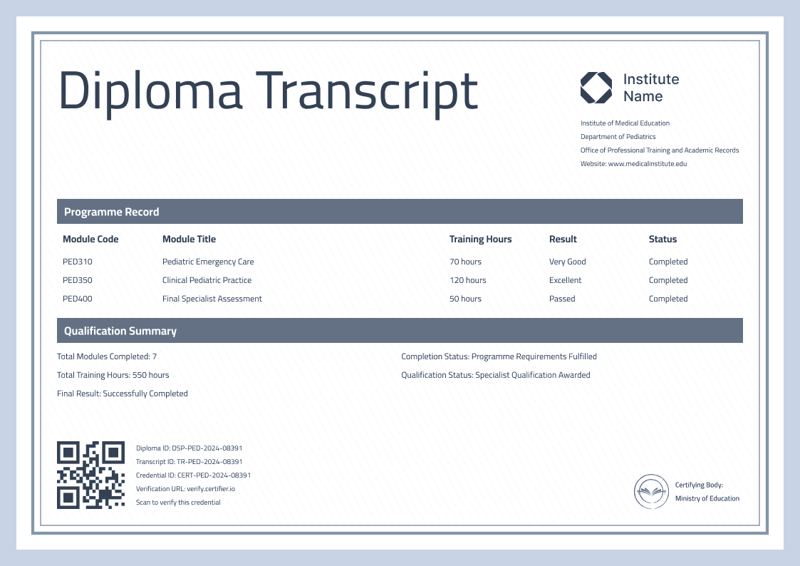 Blue Diploma Transcript image 1