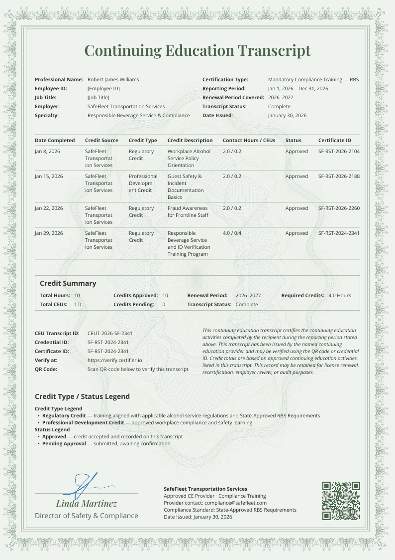 Green CEU Transcript image 1