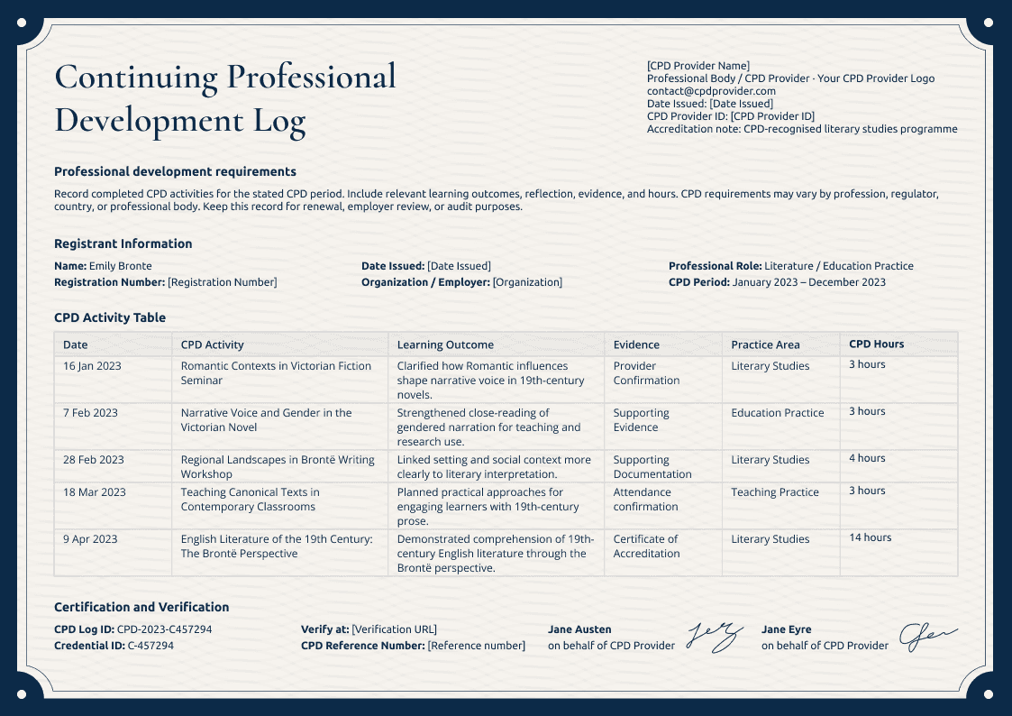 Accreditation CPD Log image 1