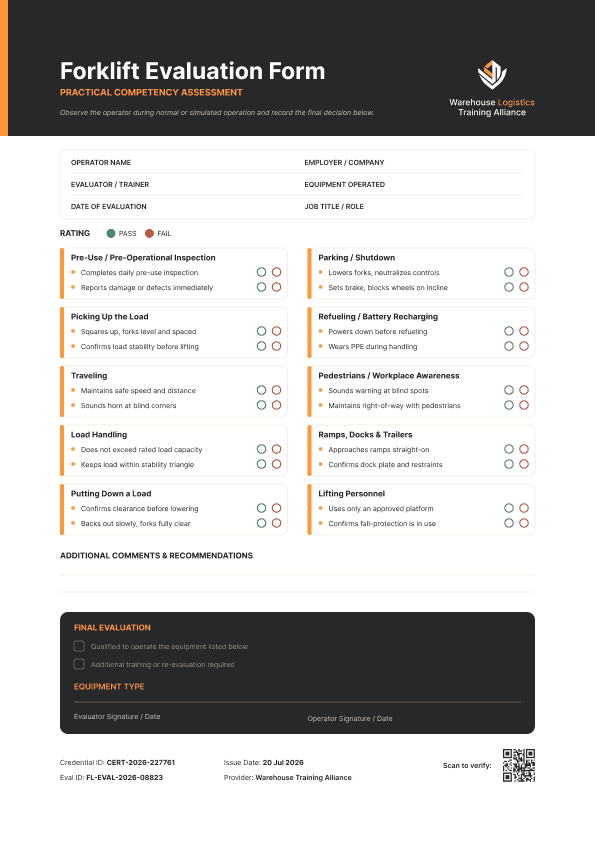 Orange Forklift Evaluation Form image 1