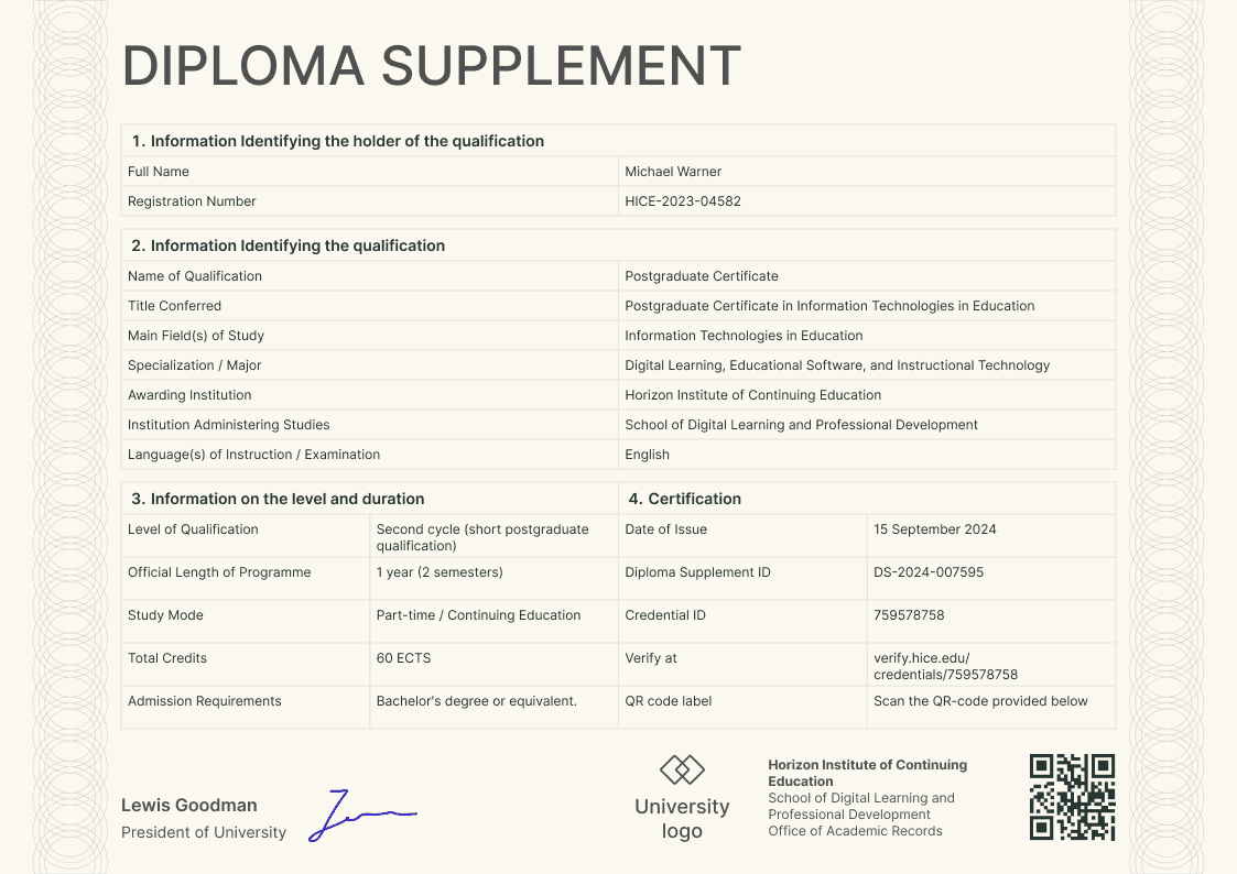 Beige Diploma Supplement image 1