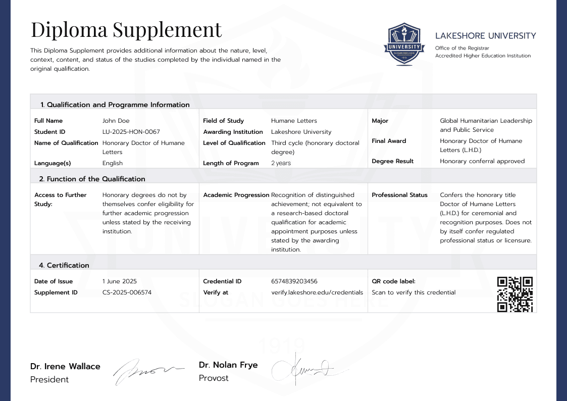 Blue PhD Diploma Supplement image 1