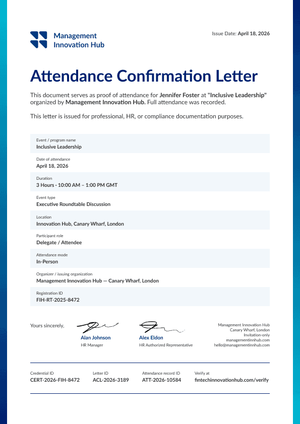 Blue Attendance Confirmation Letter image 1