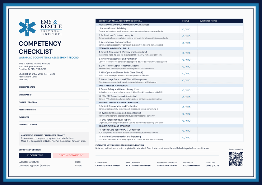 Blue EMT Competency Checklist image 1