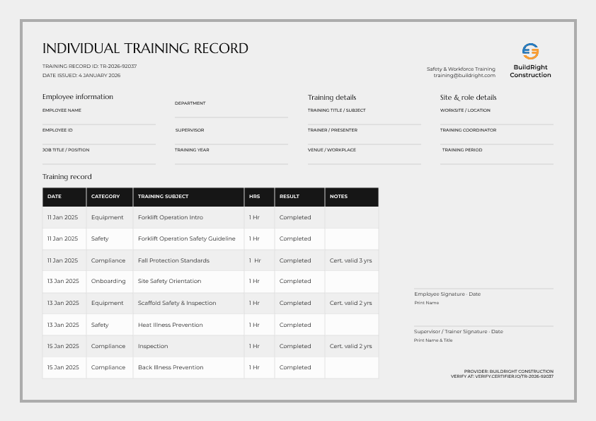 Gray Individual Training Record image 1