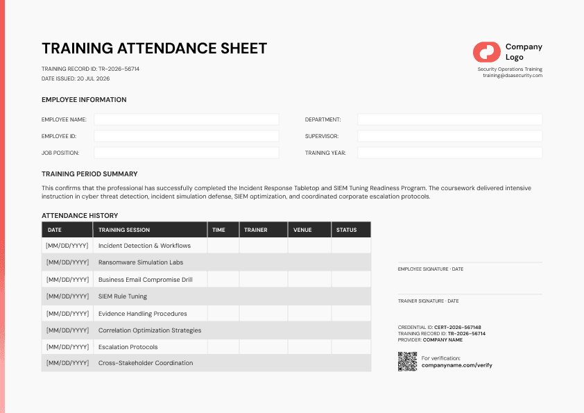 Red Training Attendance Sheet image 1