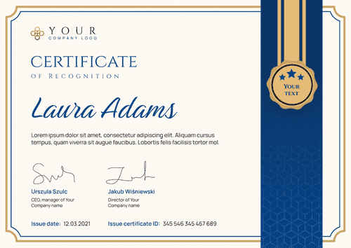 blue professional certificate of recognition landscape 12381