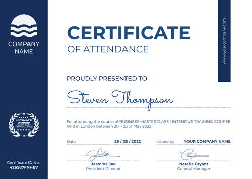 blue simple certificate of course landscape 12633