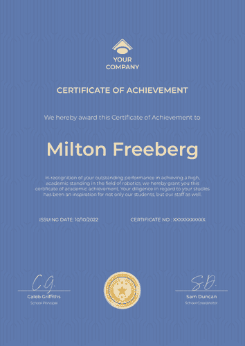 blue simple certificate of achievement portrait 12744