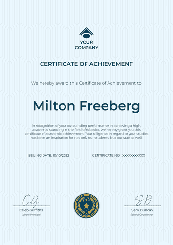 mint blue simple certificate of achievement portrait 12848