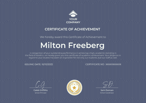 navy blue simple certificate of achievement landscape 12853