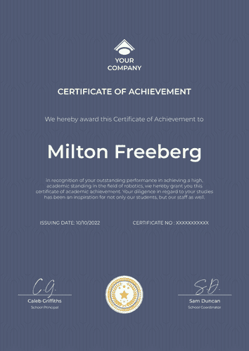 navy blue simple certificate of achievement portrait 12849