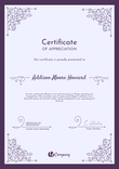 purple formal certificate of appreciation portrait 12583