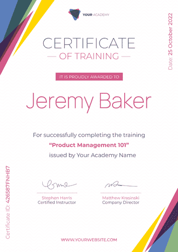 pink modern certificate of training portrait 12953