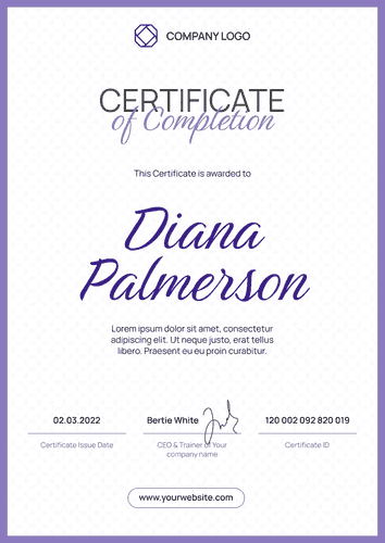 purple simple certificate of webinar portrait 12423