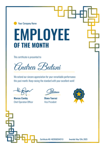 Simple and modern employee of the month certificate template portrait