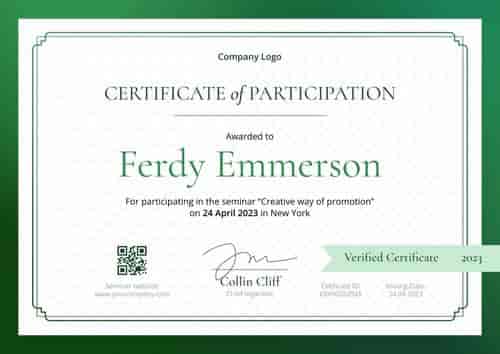 Modern and corporate certificate of participation template landscape