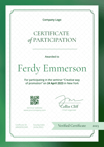 Modern and corporate certificate of participation template portrait