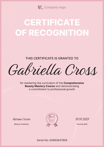 Clean and simple certificate of recognition template portrait