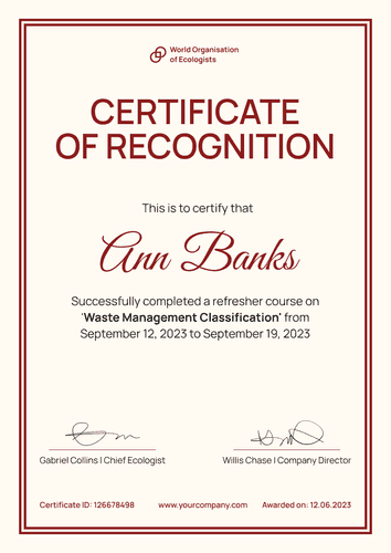 Plain and neat certificate of recognition template portrait