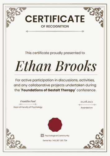 Formal and grand certificate of recognition template portrait