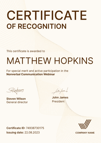 Professional and polished certificate of recognition template portrait