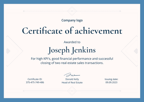 Simple and minimalistic certificate of achievement landscape