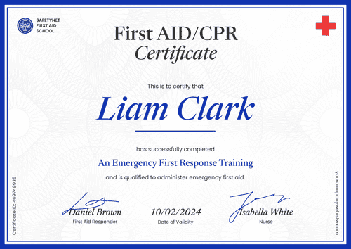 Professional and Simple First-Aid and CPR Certificate Template landscape