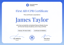 Modern and Professional First-Aid and CPR Certificate Template landscape