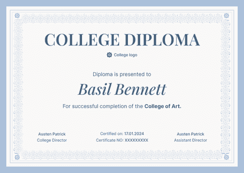 Traditional and formal college diploma template landscape