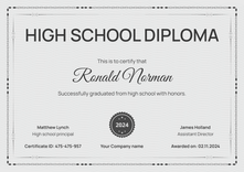 Formal and minimalist high school diploma certificate template landscape