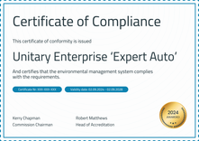 Sophisticated and professional certificate of compliance landscape