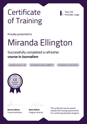 Customizable and professional CE certificate template portrait