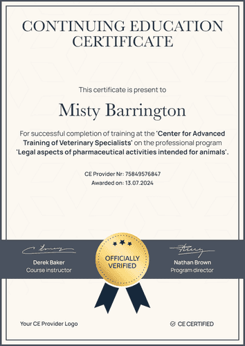 Classic and professional Continuing Education certificate template portrait