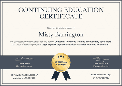 Classic and professional Continuing Education certificate template landscape